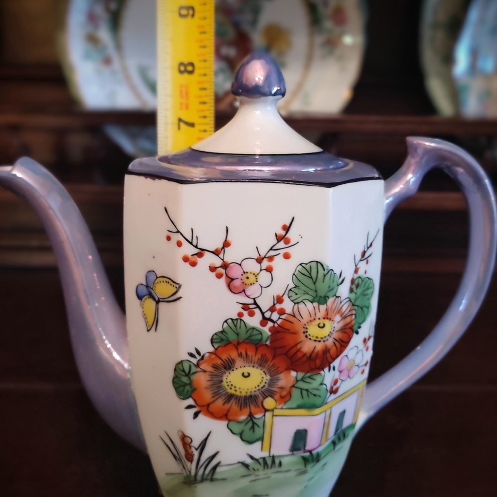 Vintage Lusterware Tall Chinoiserie Teapot